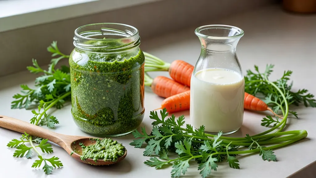 Pesto z Natki Marchewki z Dodatkiem Napoju Migdalowego
