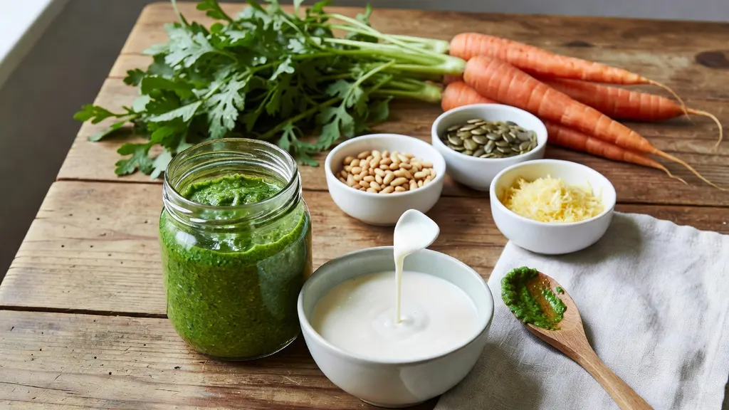 Pesto z Natki Marchewki z Dodatkiem Napoju Migdalowego